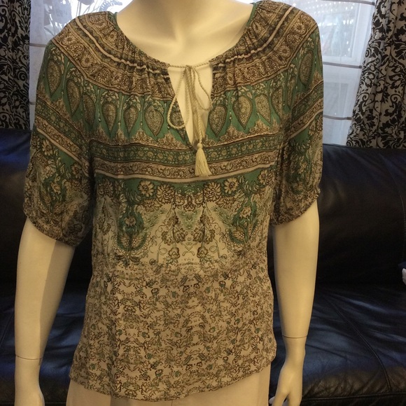 Lucky Brand Paisley Kelly Peasant Top 100% viscose - Picture 2 of 11